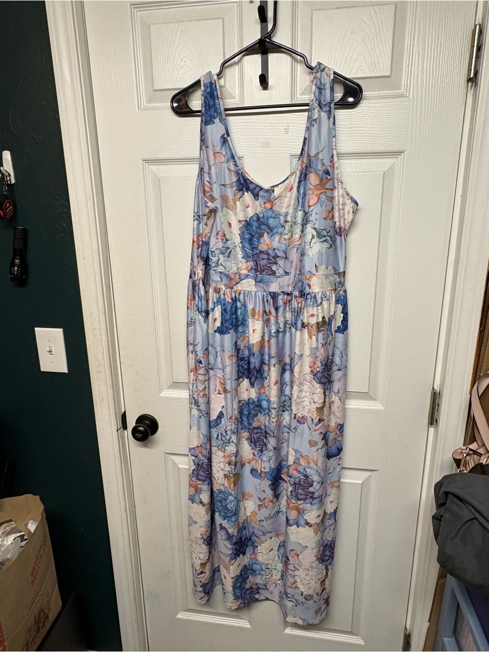 Floral Scoop-Neck Maxi Dress in Light Blue